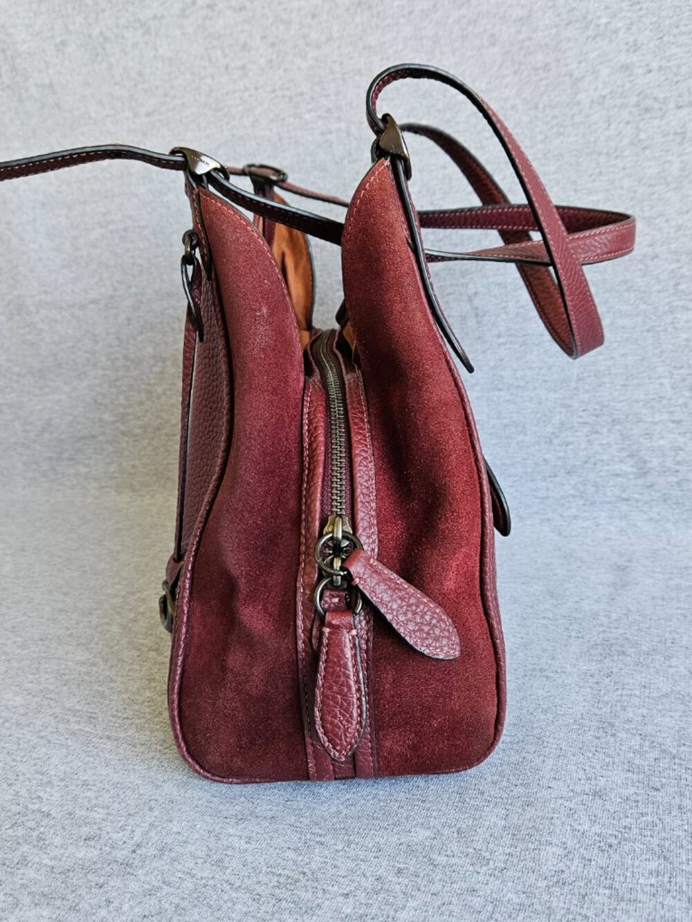Coach Lori Shoulder Bag C5265 Pebbled Leather And Suede Satchel Hobo Gunmetal - Picture 4 of 16
